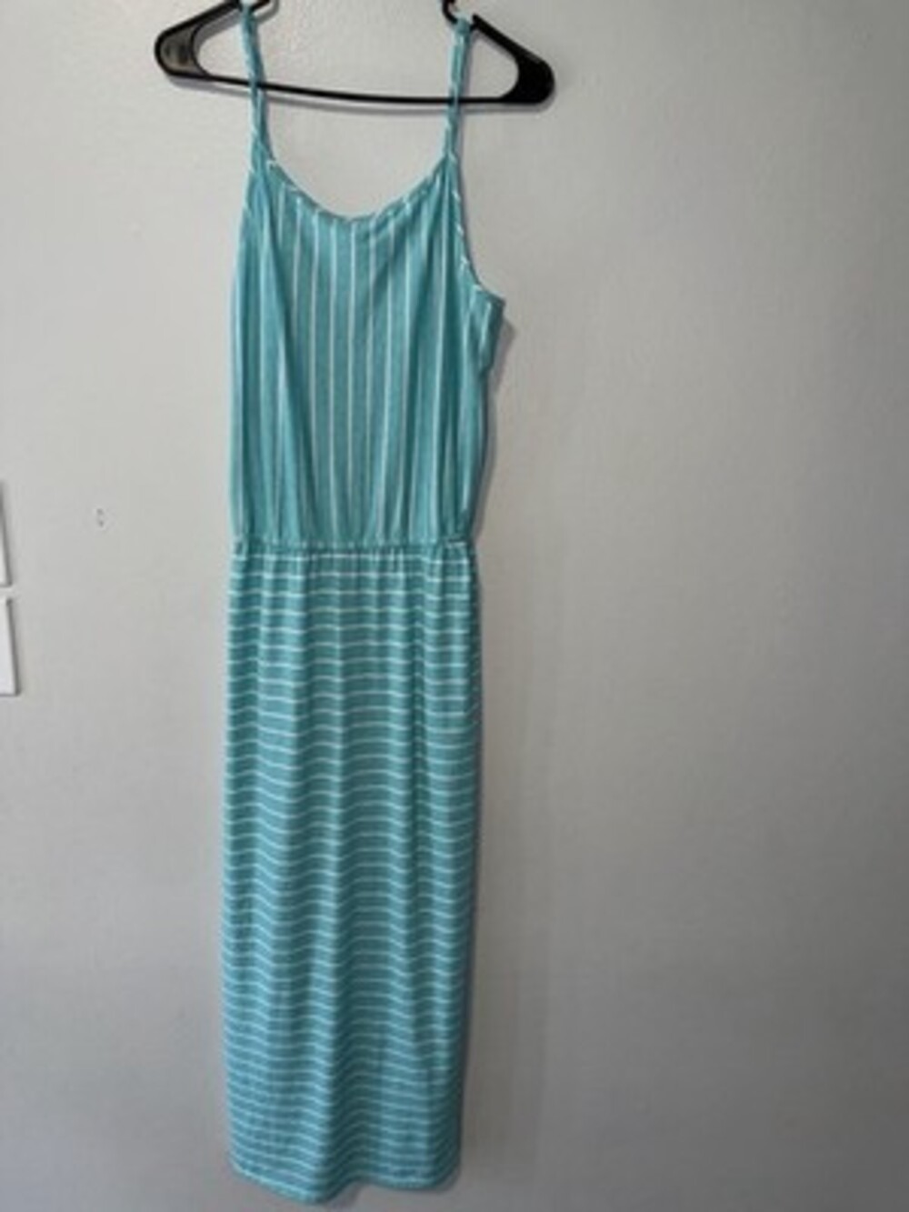 Merona Blue White Striped L Sleeveless Scoop Neck Stretch Maxi Dress